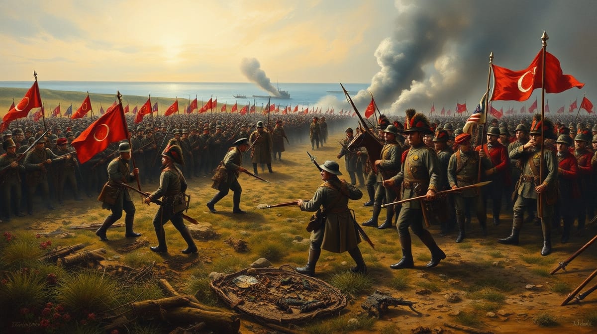 Kırım Savaşı sırasında Osmanlı, İngiliz ve Fransız askerlerinin cephedeki ittifakını gösteren resim