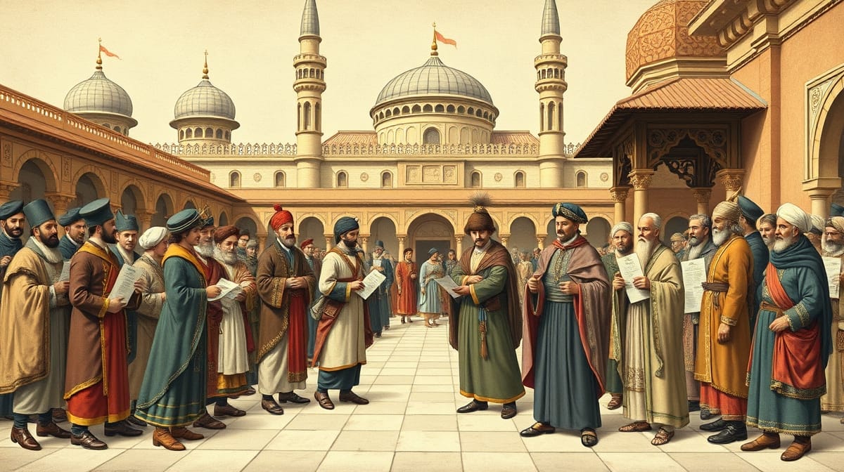 Taşradan gelen arzların Osmanlı merkez yönetiminde Divan-ı Hümayun'a sunulmasını gösteren sahne