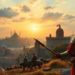 İstanbul'un Fethi sırasında Fatih Sultan Mehmed ve Osmanlı ordusunu gösteren tarihî sahne