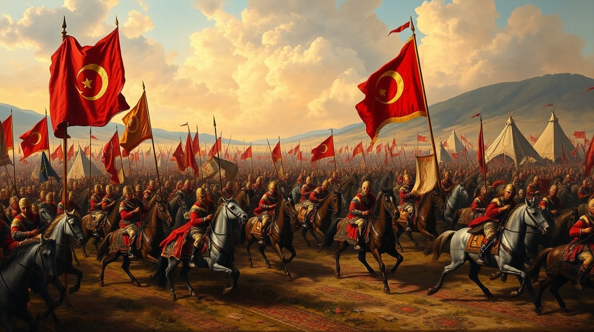 Kanuni Sultan Süleyman döneminde Osmanlı ordusunu Avrupa seferinde betimleyen tarihî sahne