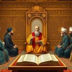 Osmanlı sarayında Şeyhülislam ve ilmiye sınıfını gösteren tarihî danışma sahnesi