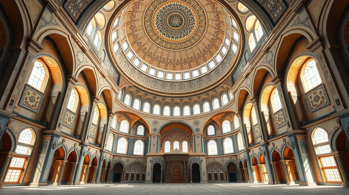 Mimar Sinan eserleri içinde kubbe, ışık ve kemer düzenini gösteren cami içi