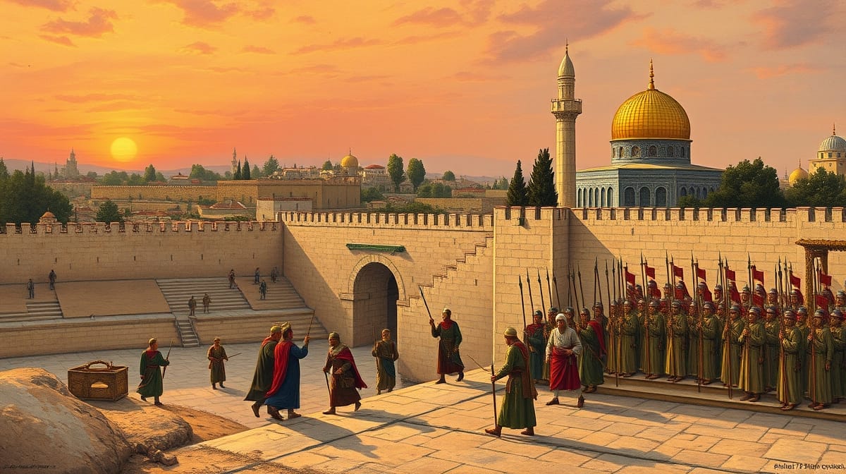 Kudüs'ün Selahaddin Eyyubi'ye teslimini gösteren barışçıl tarihî sahne