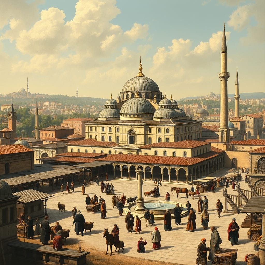 Klasik Osmanlı mimarisini, külliye düzenini ve şehir hayatını yansıtan İstanbul panoraması