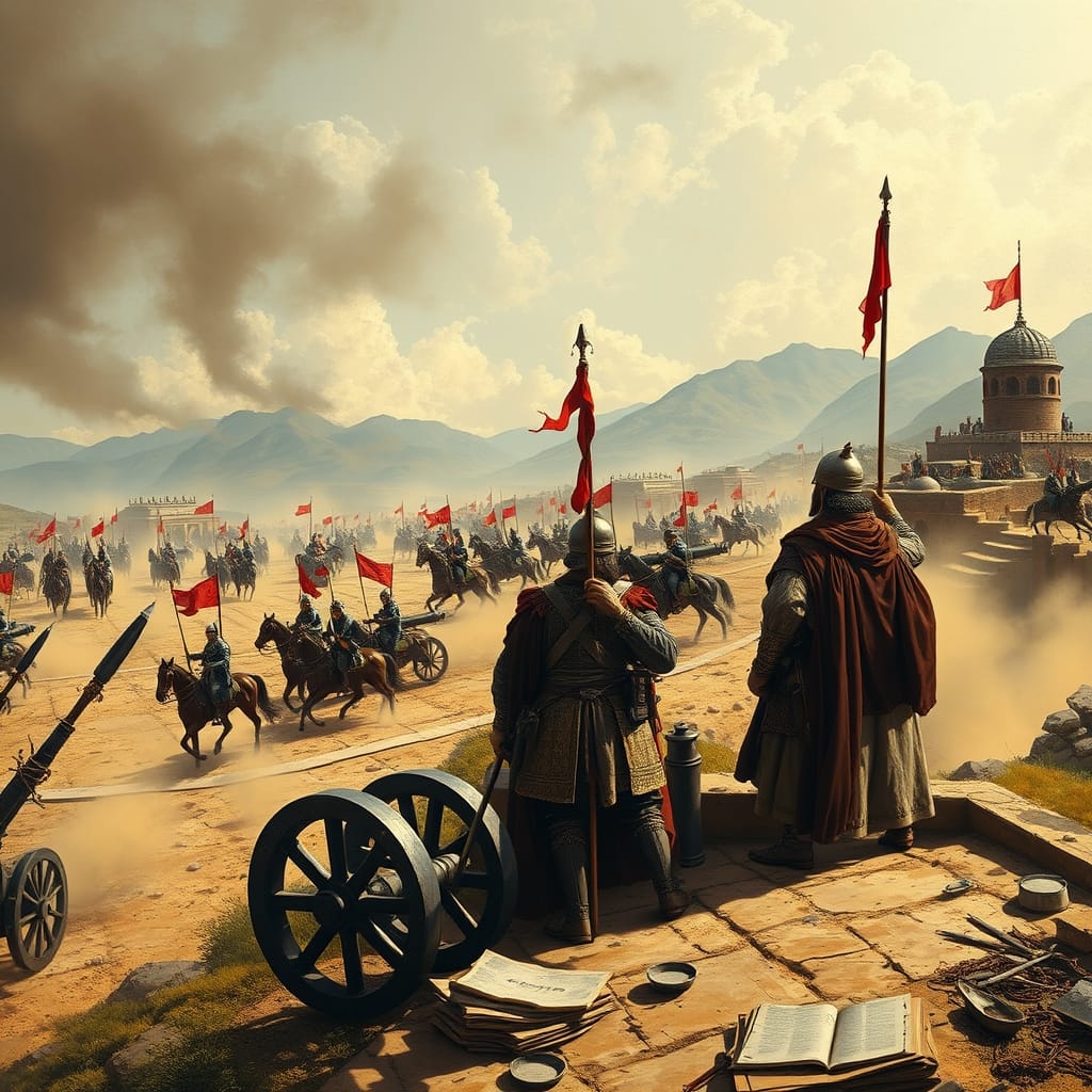 I. Selim komutasındaki Osmanlı ordusunun 1514 Çaldıran Savaşı'nı betimleyen tarihî sahne