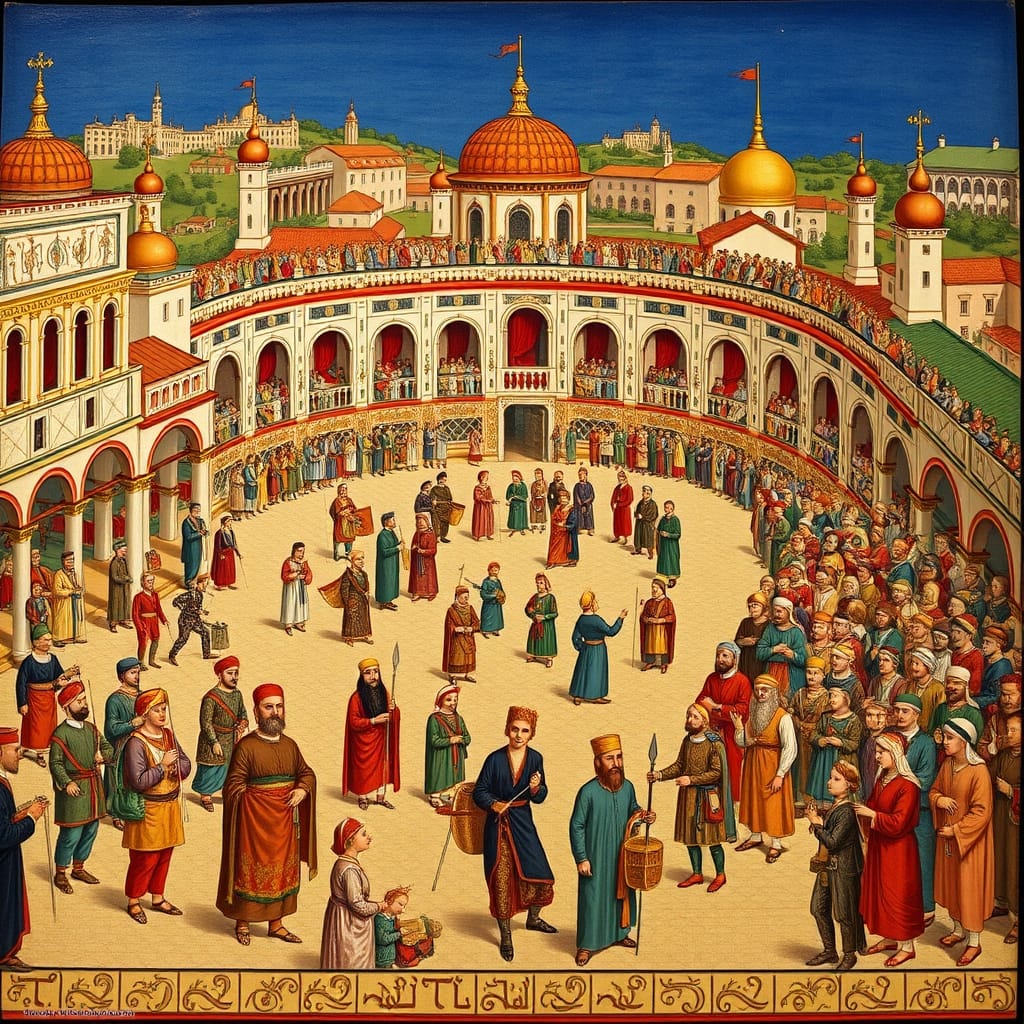 1582 İstanbul sünnet şenliğinde esnaf geçitleri ve saray törenlerini gösteren Osmanlı minyatürü