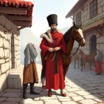 Menzil system: an Ottoman courier changing horses at a post station